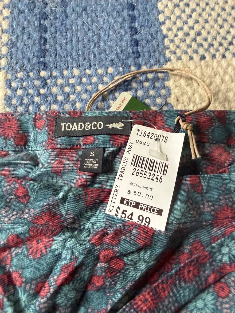 Toad&Co Teal and Red Floral wraparound Skirt
